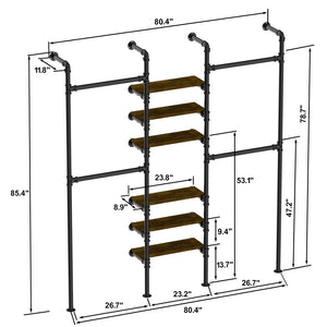 English Elm Industrial Pipe Clothing Rack - Wall-Mounted Heavy-Duty Garment Storage System With Adjustable Shelves T3210P392614