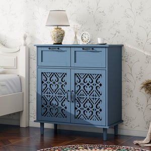 English Elm 2 Door 2 Drawer Cabinet with Solid Wood Feet, Smooth Slide Rails, Anti-Tip Lock, Easy Clean Surface Blue W688P179040