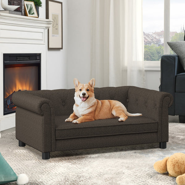 English Elm Elegant Elevated Rectangular Pet Bed for Medium to Large Dogs, Durable Linen Sofa, Modern Comfort 39x22.75x13.25 Dark Brown W487P272442