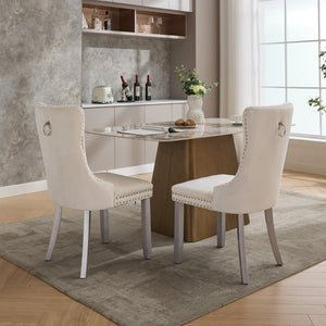 English Elm A&a Furniture Nikki Velvet Wingback Dining Chairs Tufted Nailhead Set of Two W1143P179489