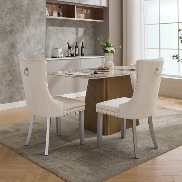 English Elm A&a Furniture Nikki Velvet Wingback Dining Chairs Tufted Nailhead Set of Two W1143P179489