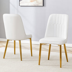 English Elm 2 Modern Dining Chairs, Sleek Pu Leather Backrest, and Gold Metal Legs Bring A Comfortable Home Experience To The Kitchen, Bedroom, and Office.