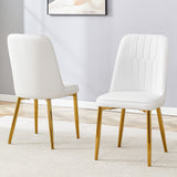 Set of 2 Modern Dining Chairs with PU Leather Backrest, Gold Metal Legs - Ideal for Kitchen, Bedroom, Office