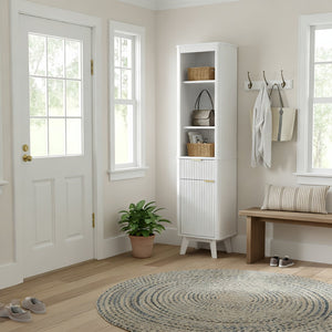 English Elm 68" Tall Fluted Freestanding Storage Cabinet with Drawer and Adjustable Shelf for Bathroom White N817P375218W