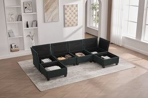 English Elm UNITED Modular 6-Seat Sectional Sofa with Removable Ottoman, Storage Compartments, Convertible Comfort Emerald W1568S00244
