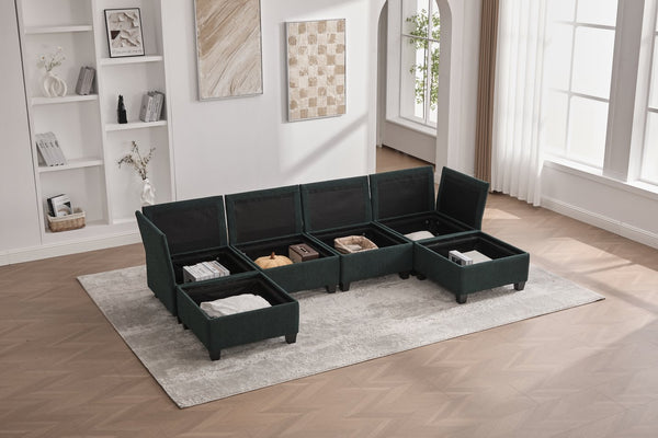 English Elm UNITED Modular 6-Seat Sectional Sofa with Removable Ottoman, Storage Compartments, Convertible Comfort Emerald W1568S00244