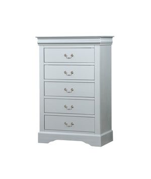 English Elm Platinum Five-Drawer Chest with Sleek Metal Handles, Spacious Storage, Modern Luxury Finish B062P209039