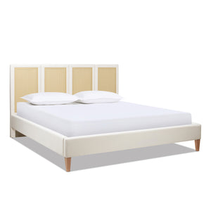 English Elm Jennifer Taylor Home - Toscana King Platform Bed - Elegant Upholstered Cane Back Design In Antique White For Versatile Style B2719P385737