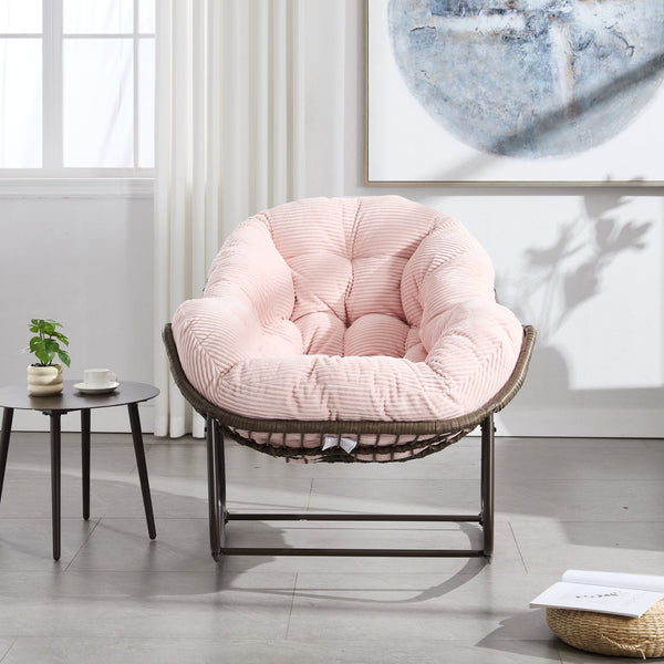 English Elm Outdoor Rattan Oversized Egg Rocking Chair with Velvet Padded Cushion, Hand‑Woven Patio Recliner Seat Pink W640P271524