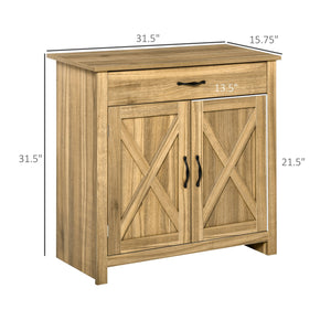 English Elm Homcom Farmhouse Sideboard Buffet With Barn Doors, Adjustable Shelf & Drawer For Rustic Storage Solutions W2225P217416