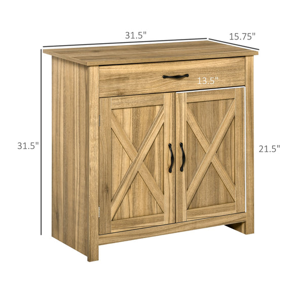English Elm Homcom Farmhouse Sideboard Buffet With Barn Doors, Adjustable Shelf & Drawer For Rustic Storage Solutions W2225P217416