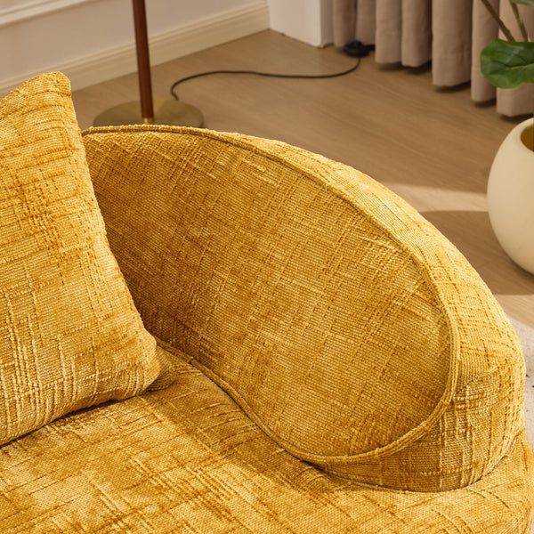 English Elm Yellow Curved Two-Person Compressed Sofa with Chenille Fabric, Spring Support, 2 Pillows, No-Assembly W3612P350748