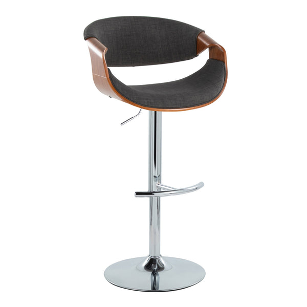 English Elm Curvo Mid-Century Modern Adjustable Barstool Set Of 2 With Chrome Base, Walnut & Charcoal Comfort B202S00805
