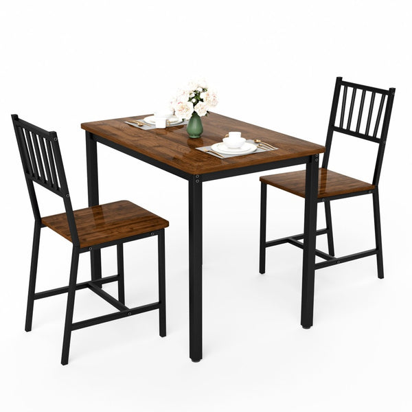 English Elm Dining Table Set 3 Piece Industrial Steel Frame with Melamine Top for Kitchen Nook Walnut W1162P424924