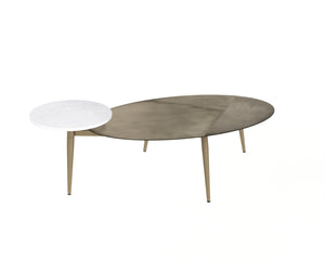 Sunpan Tuner Coffee Table - Hand-Etched Antique Brass and Marble Design for Unique Living Spaces Oval - 54W x 25.75D x 17H