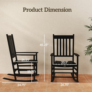 English Elm Rocking Chair Solid Poplar Wood Porch Rocker with Slatted Back for Outdoor Comfort T3971P384598