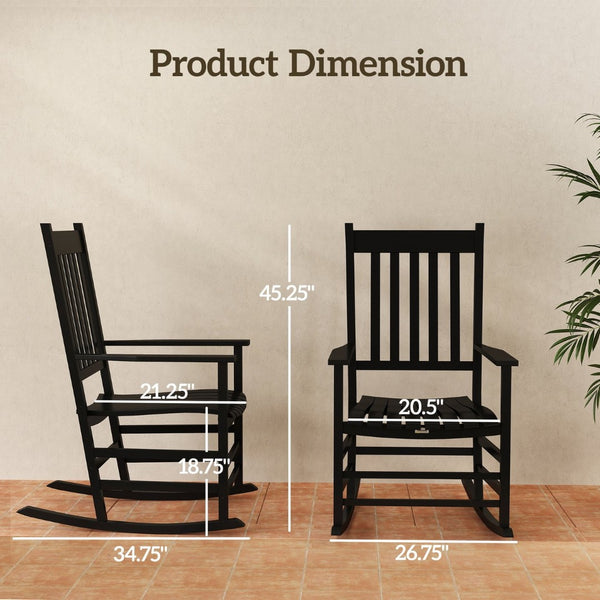 English Elm Rocking Chair Solid Poplar Wood Porch Rocker with Slatted Back for Outdoor Comfort T3971P384598