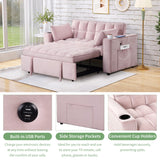 English Elm 58" 4-1 Multi-Functional Sofa Bed With Cup Holder and Usb Port For Living Room Or Apartments Pink