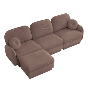 English Elm 105" Chenille Sectional Sofa with Movable Ottoman Deep Seat Quilted Cushions Living Room Rose Dust W714S01778