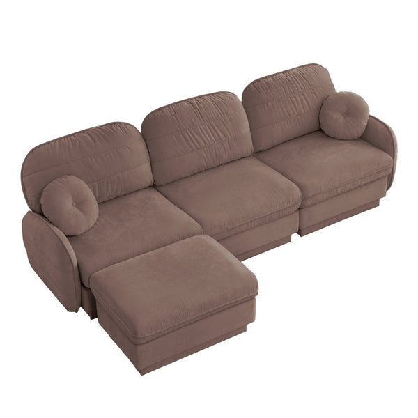 English Elm 105" Chenille Sectional Sofa with Movable Ottoman Deep Seat Quilted Cushions Living Room Rose Dust W714S01778