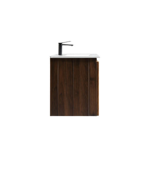 English Elm 30 Inch Floating Bathroom Vanity Fluted Wood Grain Front with Ceramic Integrated Sink Walnut W3520S00028