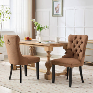 English Elm Nikki Modern Tufted Linen Dining Chair with Solid Wood Frame, High-Rebound Cushion, Nailhead Trim, 300 lb Capacity Coffee W1143P233649