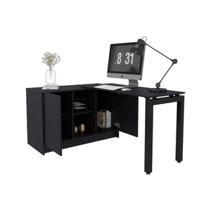 English Elm Beattie Rotating L-shaped Home Office Desk Engineered Wood Matte Black Finish B092S00299
