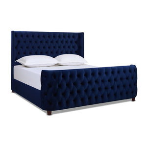 English Elm Brooklyn King Tufted Panel Bed Headboard and Footboard Set, Navy Blue Velvet