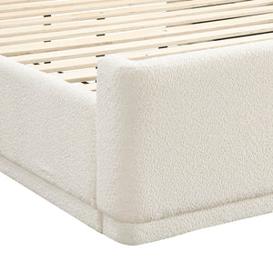 English Elm Beige Wingback Queen Platform Bed with Textured Upholstery, Plywood Frame, Slats Included, No Boxspring Necessary B011S01795
