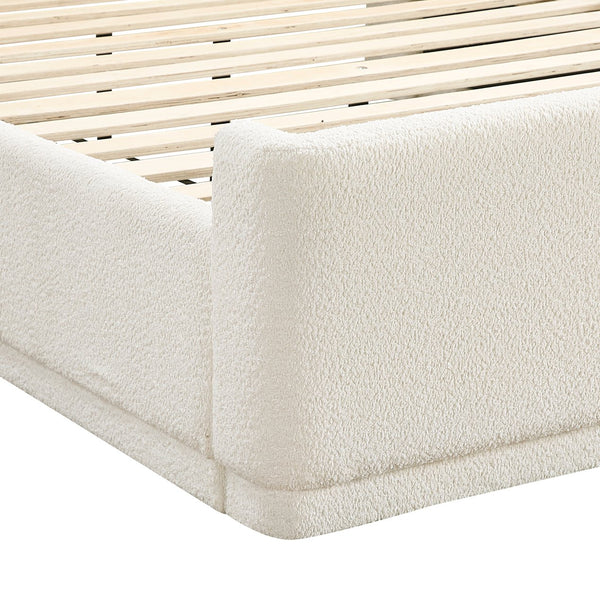 English Elm Beige Wingback Queen Platform Bed with Textured Upholstery, Plywood Frame, Slats Included, No Boxspring Necessary B011S01795