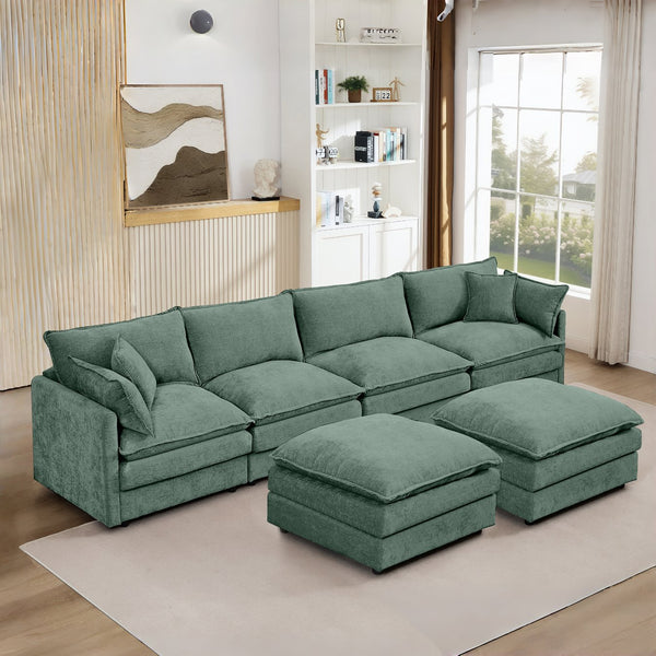 English Elm Modular U-Shaped Sectional Sofa, 130.7" Mint Green Chenille Couch Set With Versatile Ottomans W1359S00042