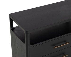 Sunpan Danette Nightstand - Sleek Black Solid Oak Design With Open Shelf & Elegant Brass Hardware Accent Black Wood 111772