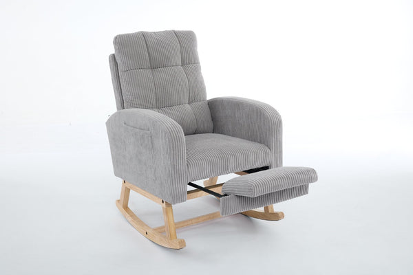 English Elm Modern Upholstered Rocking Chair With Solid Wood Legs, High Backrest, Side Pocket For Comfort & Style P2 W2725P276807-GIGA