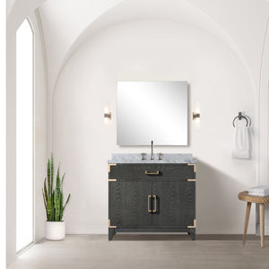 English Elm Black Oak Single Bath Vanity Set With Carrara Marble Top, 34" Mirror & Chrome Faucet For Elegant Style B2731S02219