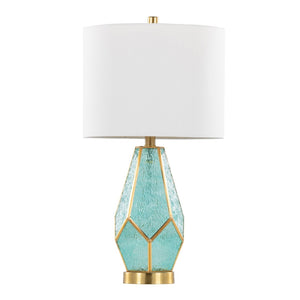 English Elm Glass Glam Table Lamp Set Two Linen Shade Nightstand Bedroom Accent Lighting Gold,Turquoise,White B202P471579