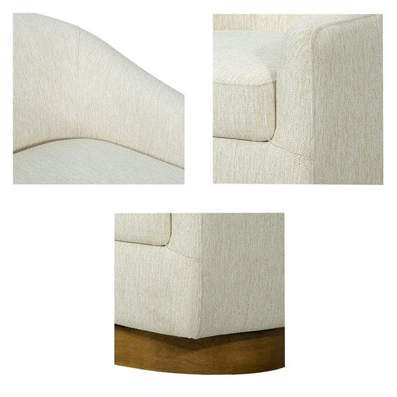 English Elm Upholstered Swivel Chair Camel Oak Base, Cream Polypropylene Fabric, 300 lb Capacity, Foam Seat Cushion B035P203225