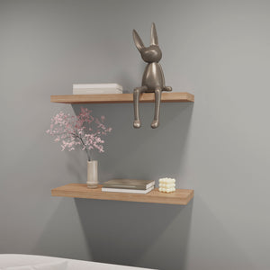 English Elm Iva recessed floating shelf set of 2 in matt grey melamine — 31.5" wide, sleek space-saving display solution Light Oak 31.89 L x 10.63 W x 3.54 H B128P237182
