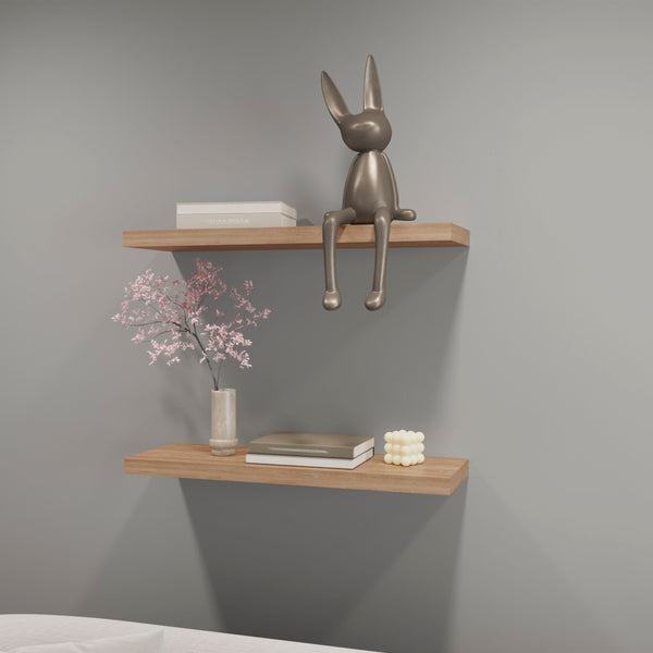 English Elm Iva recessed floating shelf set of 2 in matt grey melamine — 31.5" wide, sleek space-saving display solution Light Oak 31.89 L x 10.63 W x 3.54 H B128P237182