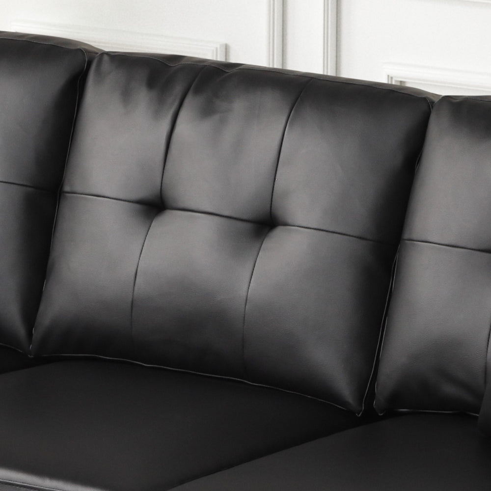 English Elm Sorenza Luxurious Reversible Sectional Sofa Chaise with LED Ambiance, USB Port, Tufted Comfort and Nailhead Accents Black B061P284876