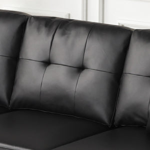 English Elm Sorenza Luxurious Reversible Sectional Sofa Chaise with LED Ambiance, USB Port, Tufted Comfort and Nailhead Accents Black B061P284876