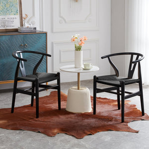 English Elm STARY Solid Wood Wishbone Dining Chair with Ergonomic Curved Back & Armrest, Eco-Friendly Comfort Black T3623P380997