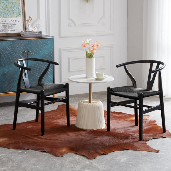 English Elm STARY Solid Wood Wishbone Dining Chair with Ergonomic Curved Back & Armrest, Eco-Friendly Comfort Black T3623P380997