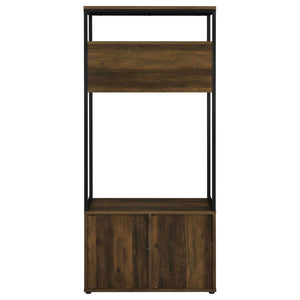 English Elm Flora Transitional Hall Tree with Seven Hooks Cabinet Shelves and Dark Pine Metal Frame B062P452017