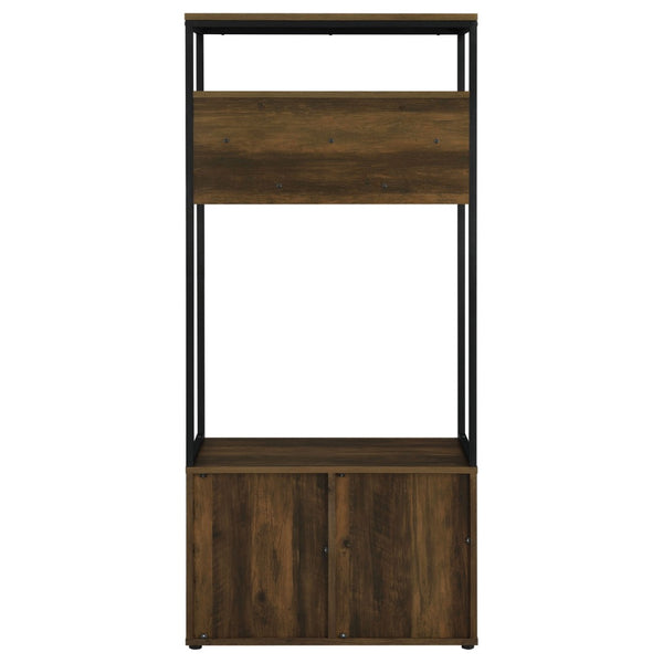 English Elm Flora Transitional Hall Tree with Seven Hooks Cabinet Shelves and Dark Pine Metal Frame B062P452017