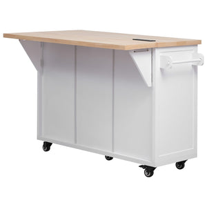 English Elm K&k Farmhouse Rolling Kitchen Island Drop Leaf Power Outlet Five Drawers Cabinet Storage White N707S263094W