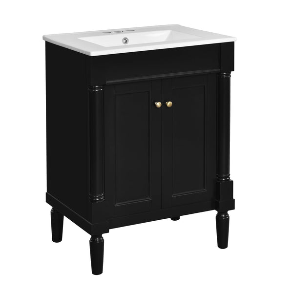English Elm 24'' Modern Bathroom Vanity with Ceramic Basin, Solid Wood Frame, Soft-Close Doors, Ample Storage Black N710P190503B