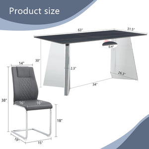 English Elm Table And Chair Set - Luxurious Black Marble-Patterned Top With Stylish Stainless Steel Legs & 4 Pu Chairs W1151S01961-GIGA