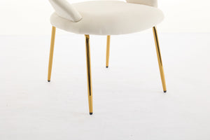 English Elm 061-Set Of 1 Elegant White Velvet Dining Chair With Curved Backrest & Luxe Gold Metal Legs For Style W527P255475