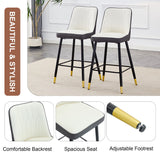 English Elm Modern Two-Tone Pu Bar Stool -White and Dark Gray Spliced Chairs With Gold Decorated Legs.White and Dark Gray Spliced,Black Metal Legs,Set Of 2 Chairs.