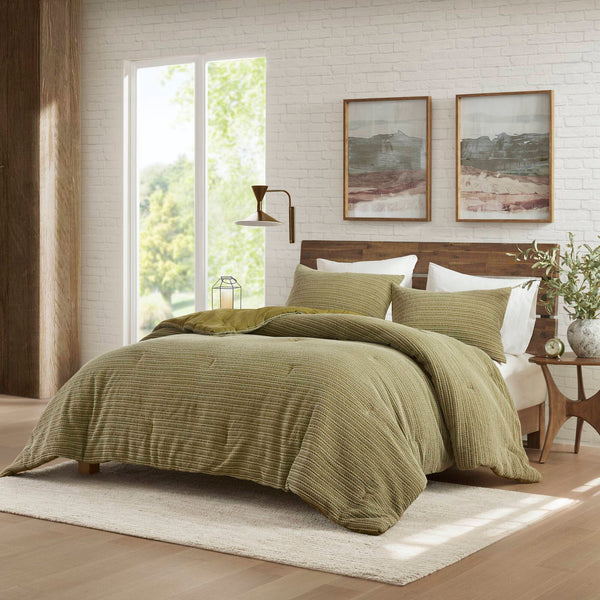 English Elm 3PCS Waffle Washed Comforter Set Full/Queen with Breathable 100% Cotton Face and Plush 270G Fill Green 23 L x 21 W x 12 H B035P341104